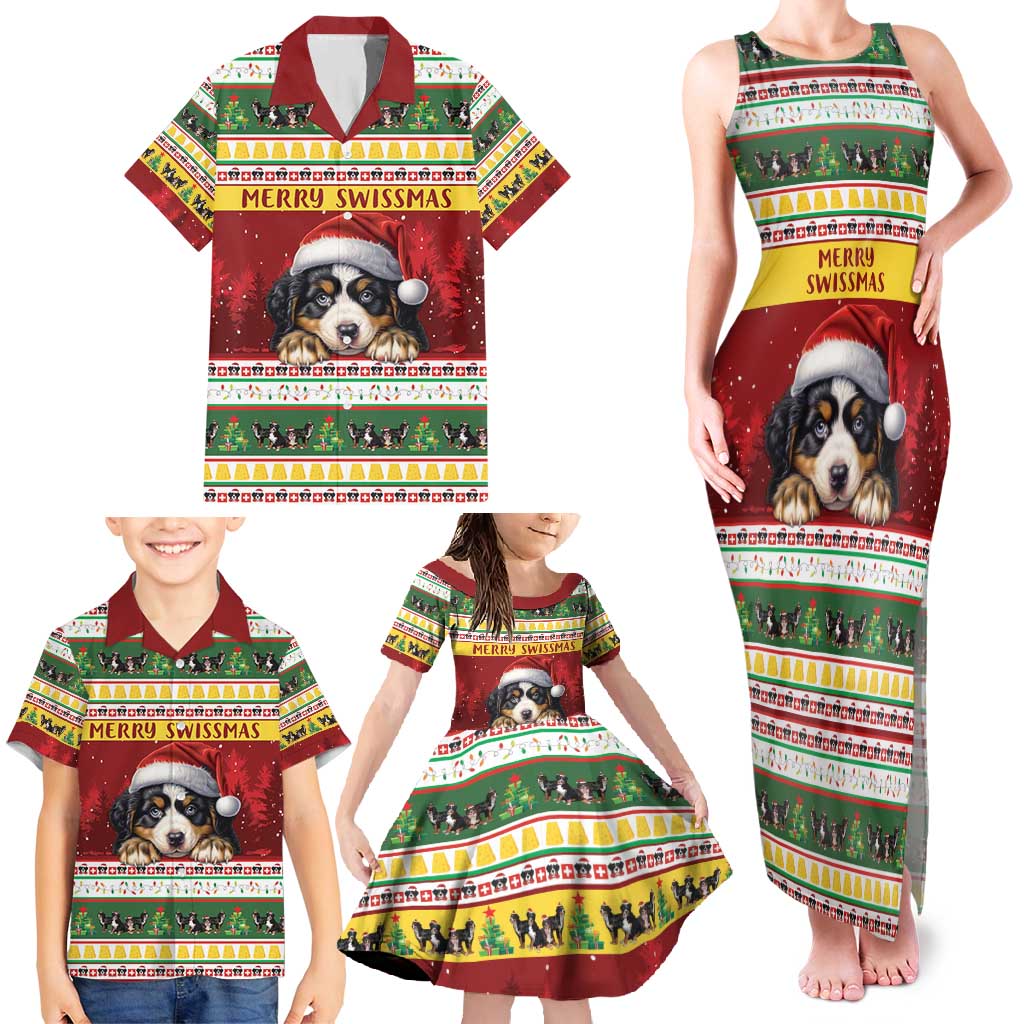 Merry Swissmas Bernese Mountain Dog Family Matching Tank Maxi Dress and Hawaiian Shirt Switzerland Christmas Pattern - Wonder Print Shop