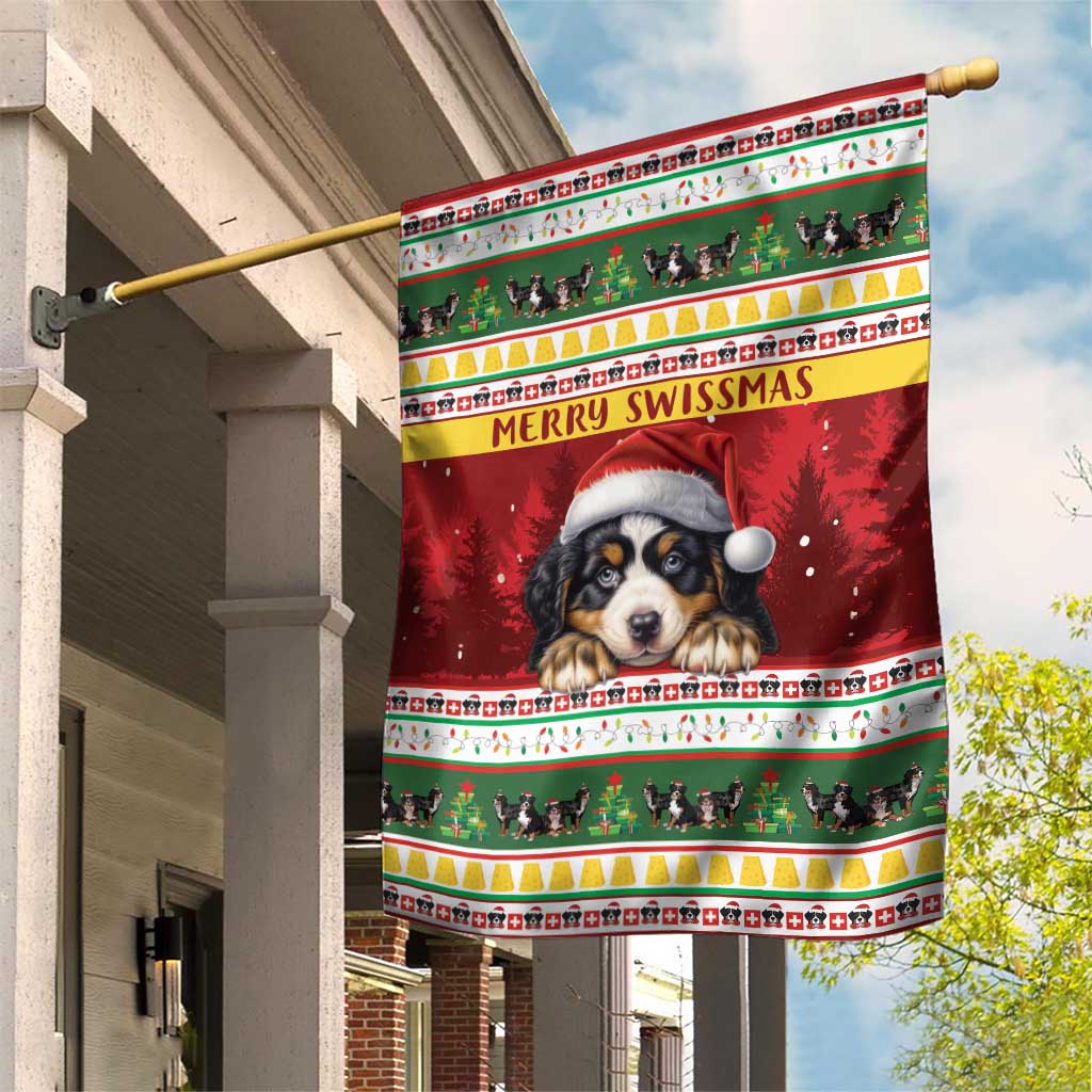 Merry Swissmas Bernese Mountain Dog Garden Flag Switzerland Christmas Pattern - Wonder Print Shop