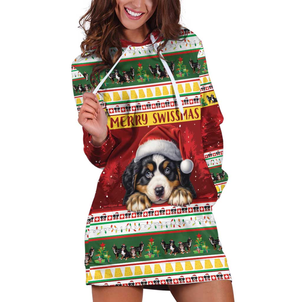 Merry Swissmas Bernese Mountain Dog Hoodie Dress Switzerland Christmas Pattern