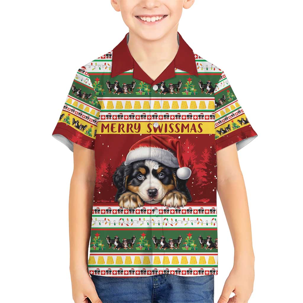 Merry Swissmas Bernese Mountain Dog Kid Hawaiian Shirt Switzerland Christmas Pattern - Wonder Print Shop