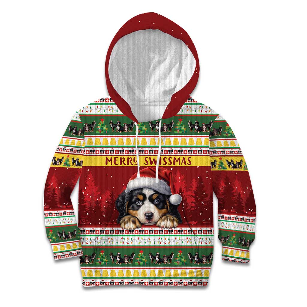 Merry Swissmas Bernese Mountain Dog Kid Hoodie Switzerland Christmas Pattern - Wonder Print Shop