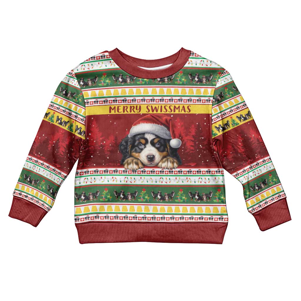 Merry Swissmas Bernese Mountain Dog Kid Ugly Christmas Sweater Switzerland Christmas Pattern - Wonder Print Shop