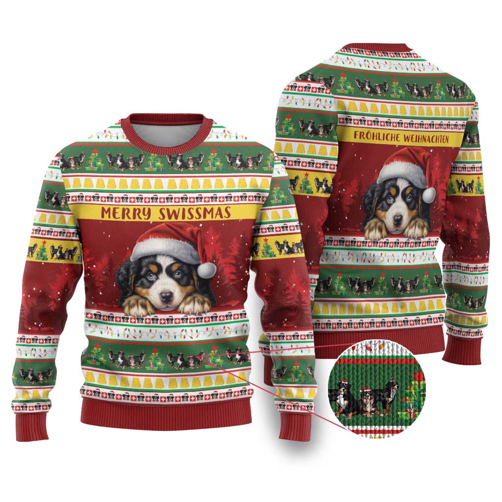 Merry Swissmas Bernese Mountain Dog Ugly Christmas Sweater Switzerland Christmas Pattern - Wonder Print Shop