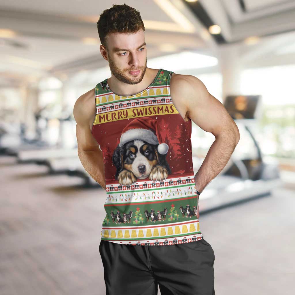 Merry Swissmas Bernese Mountain Dog Men Tank Top Switzerland Christmas Pattern - Wonder Print Shop