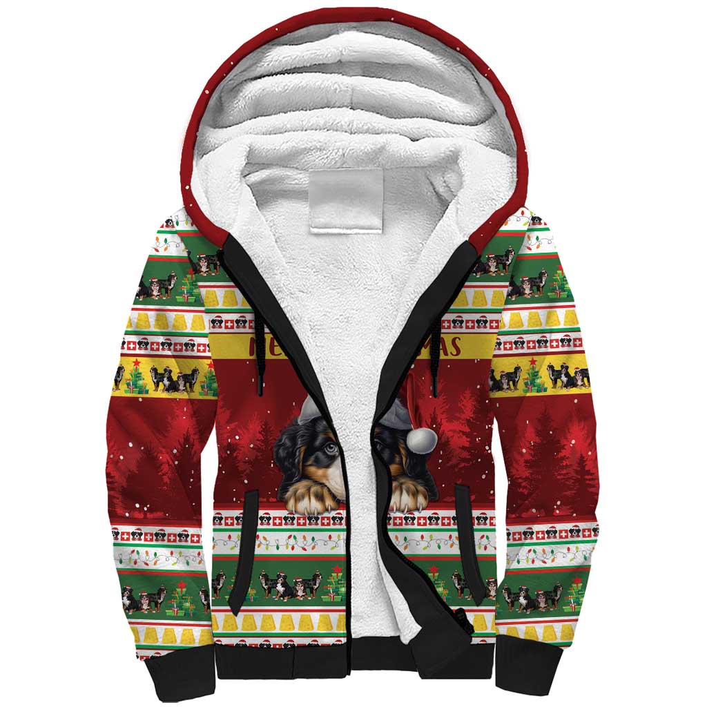 Merry Swissmas Bernese Mountain Dog Sherpa Hoodie Switzerland Christmas Pattern