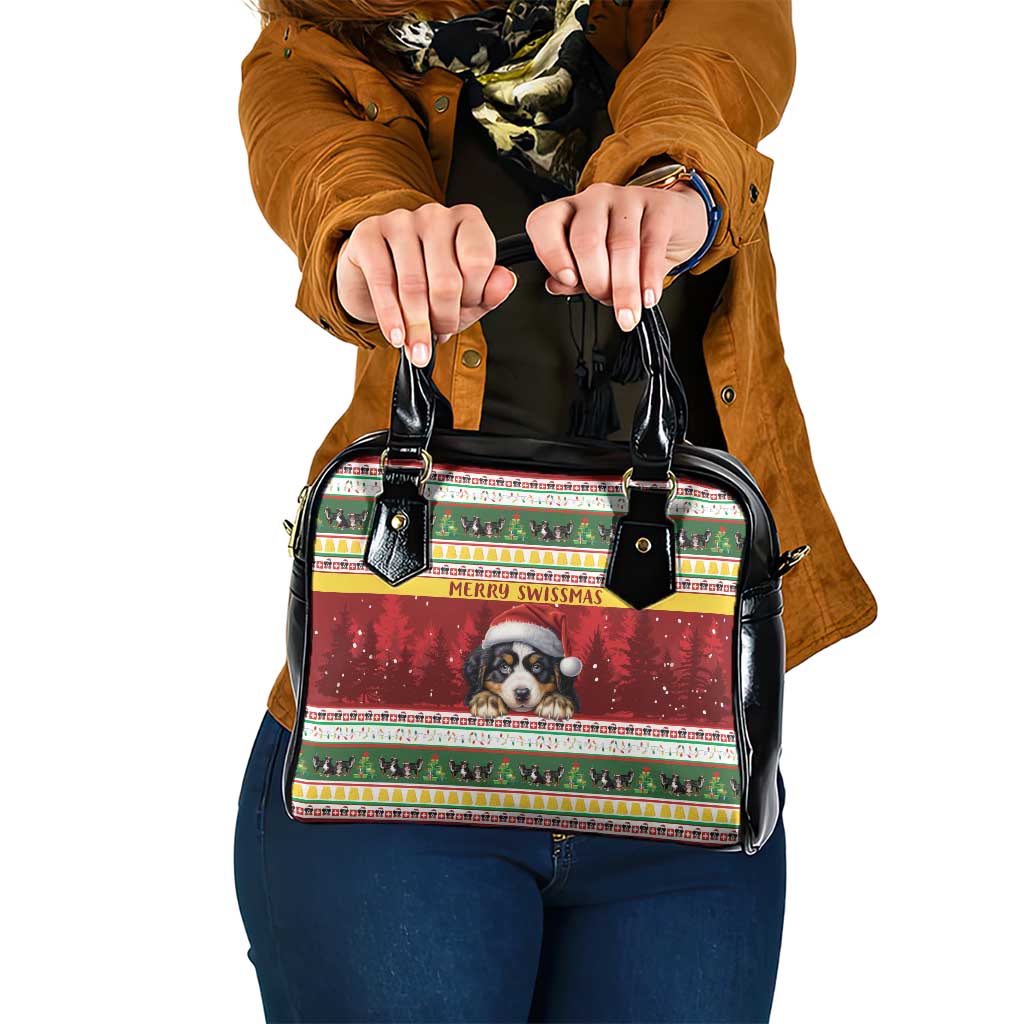 Merry Swissmas Bernese Mountain Dog Shoulder Handbag Switzerland Christmas Pattern