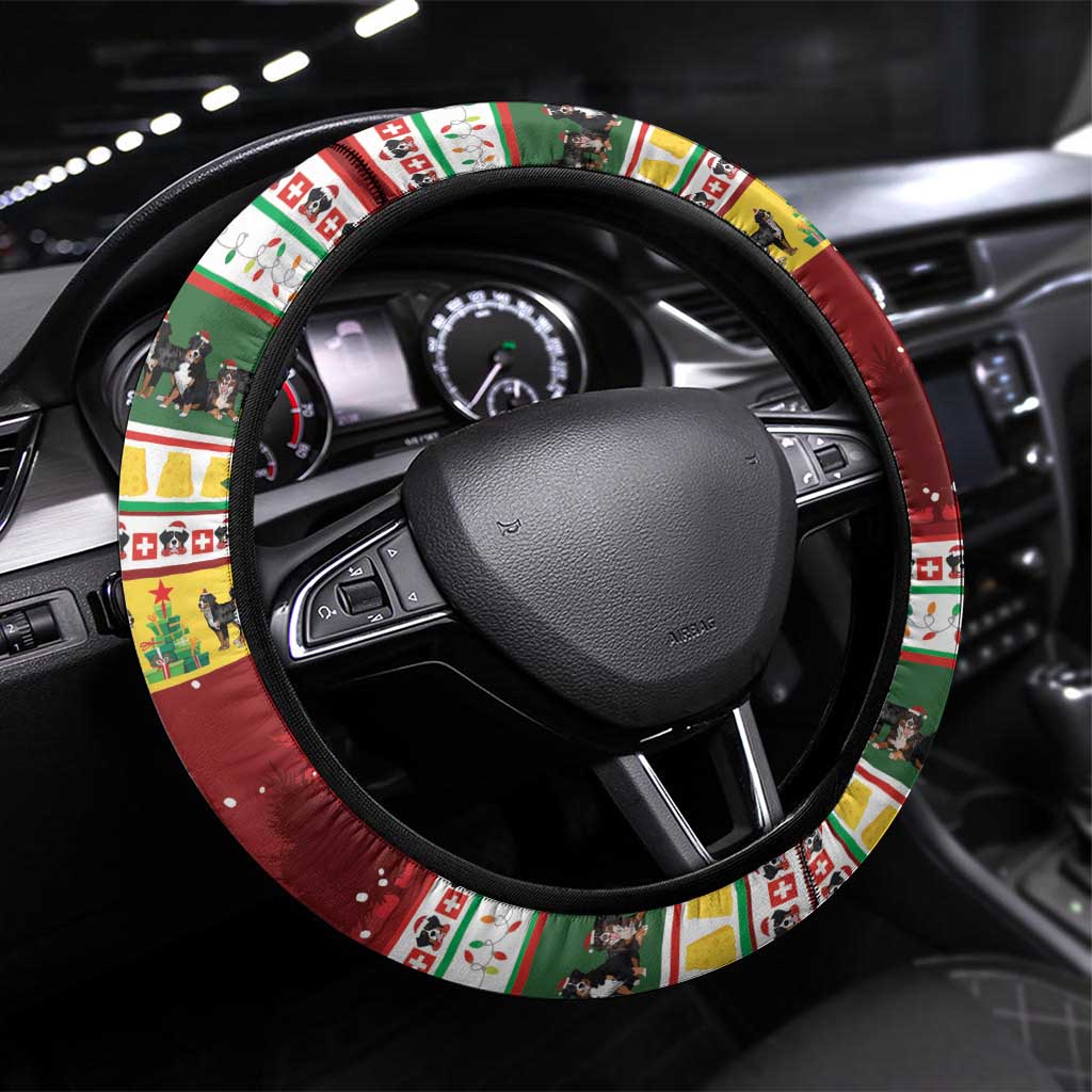 Merry Swissmas Bernese Mountain Dog Steering Wheel Cover Switzerland Christmas Pattern