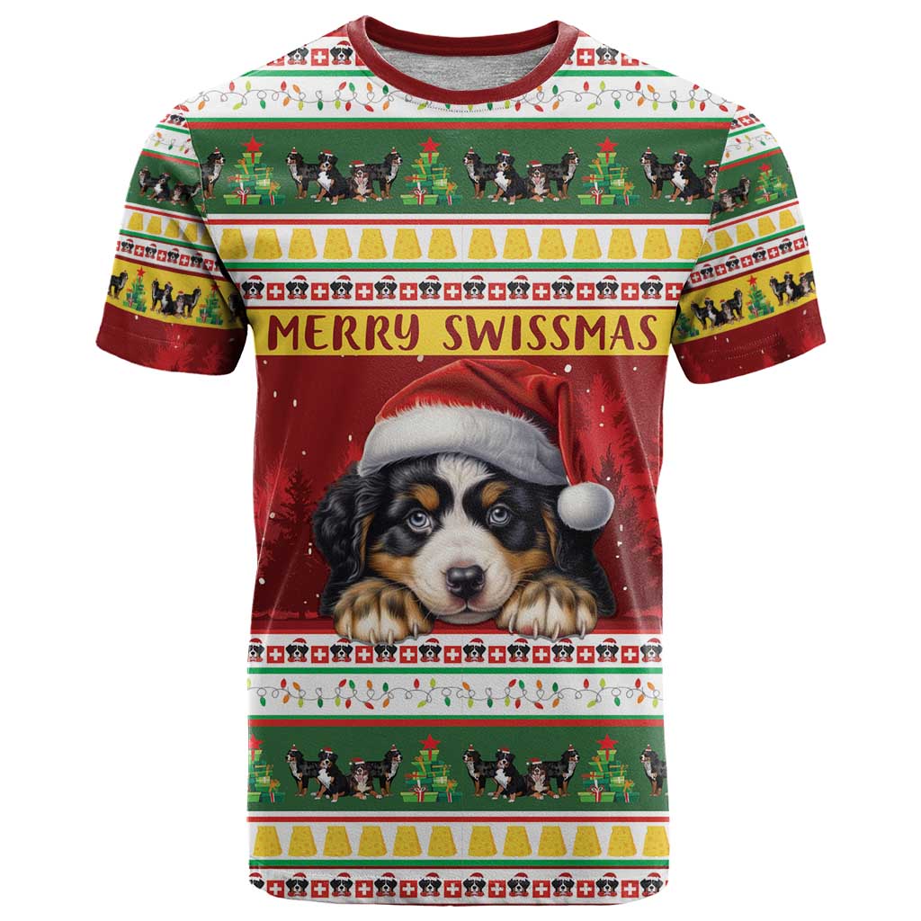 Merry Swissmas Bernese Mountain Dog T Shirt Switzerland Christmas Pattern