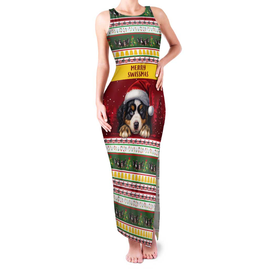 Merry Swissmas Bernese Mountain Dog Tank Maxi Dress Switzerland Christmas Pattern