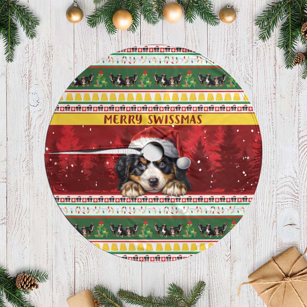 Merry Swissmas Bernese Mountain Dog Tree Skirt Switzerland Christmas Pattern