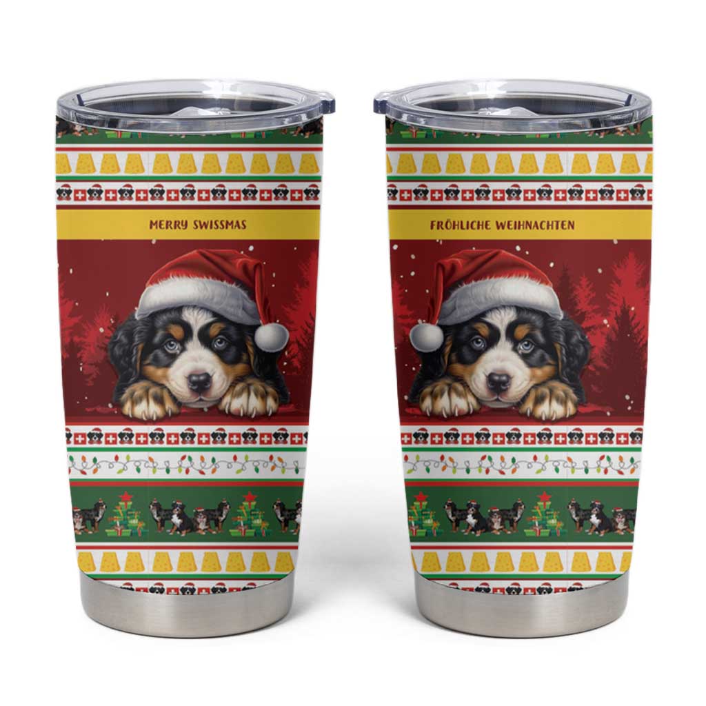 Merry Swissmas Bernese Mountain Dog Tumbler Cup Switzerland Christmas Pattern