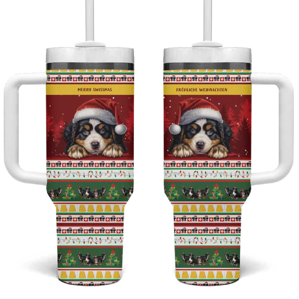 Merry Swissmas Bernese Mountain Dog Tumbler With Handle Switzerland Christmas Pattern