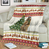 White Christmas blanket with marmot and fir tree, striped holiday border edging