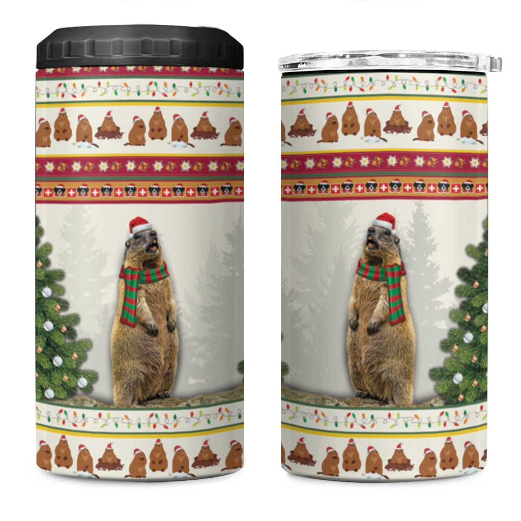 Merry Swissmas Marmot Santa 4 in 1 Can Cooler Tumbler Switzerland Christmas Pattern LT9 - Wonder Print Shop