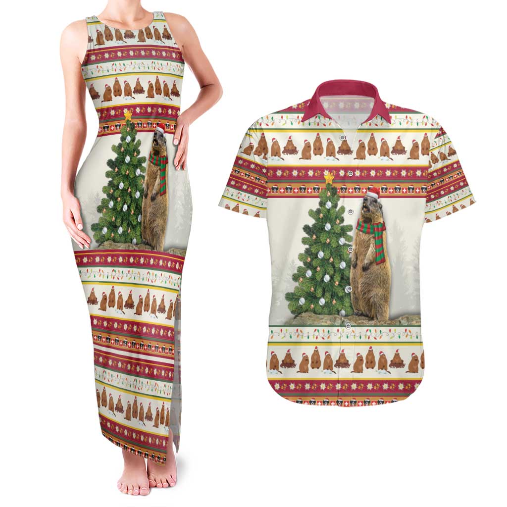 Merry Swissmas Marmot Santa Couples Matching Tank Maxi Dress and Hawaiian Shirt Switzerland Christmas Pattern LT9 - Wonder Print Shop