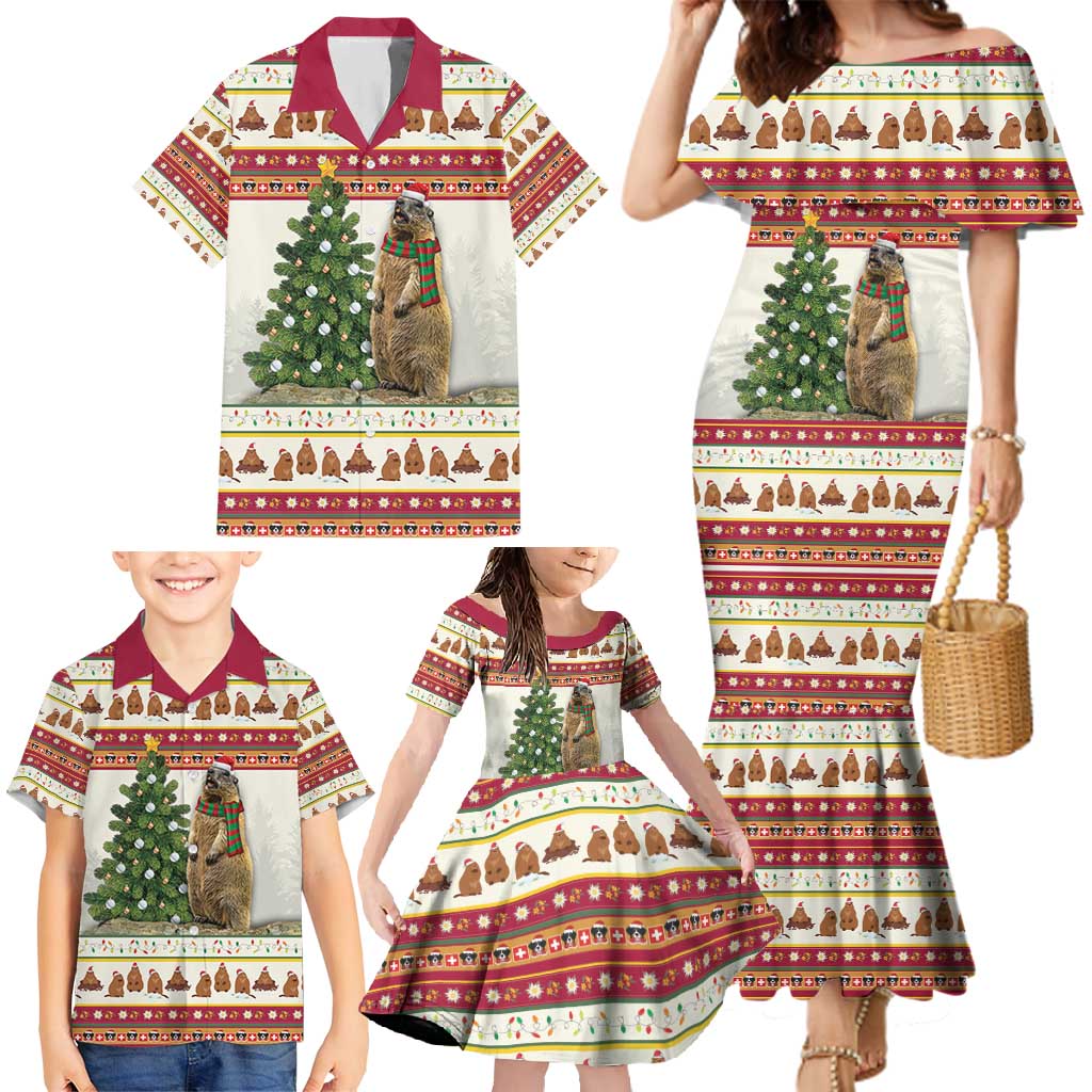 Merry Swissmas Marmot Santa Family Matching Mermaid Dress and Hawaiian Shirt Switzerland Christmas Pattern LT9 - Wonder Print Shop