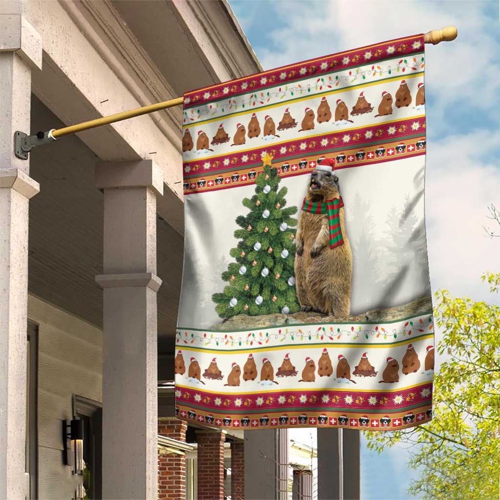 Merry Swissmas Marmot Santa Garden Flag Switzerland Christmas Pattern - Wonder Print Shop