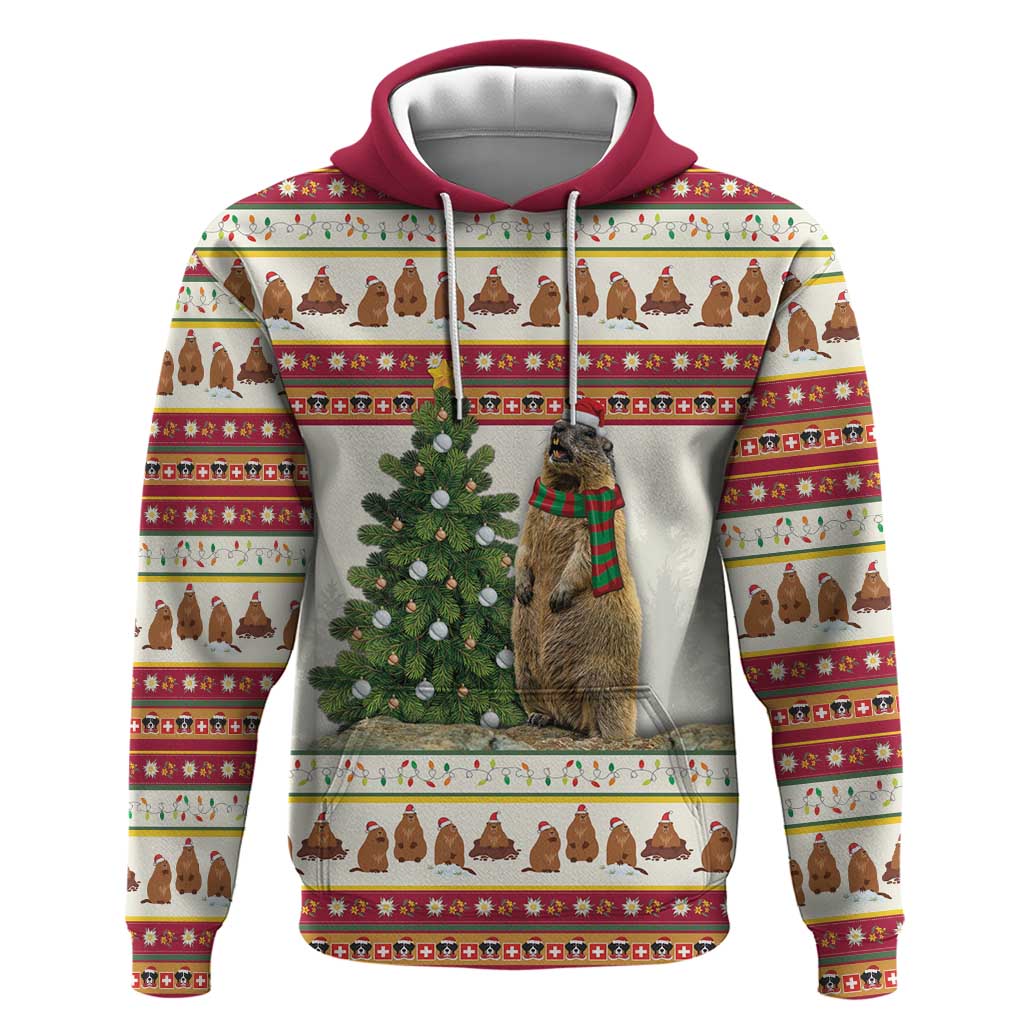 Merry Swissmas Marmot Santa Hoodie Switzerland Christmas Pattern - Wonder Print Shop