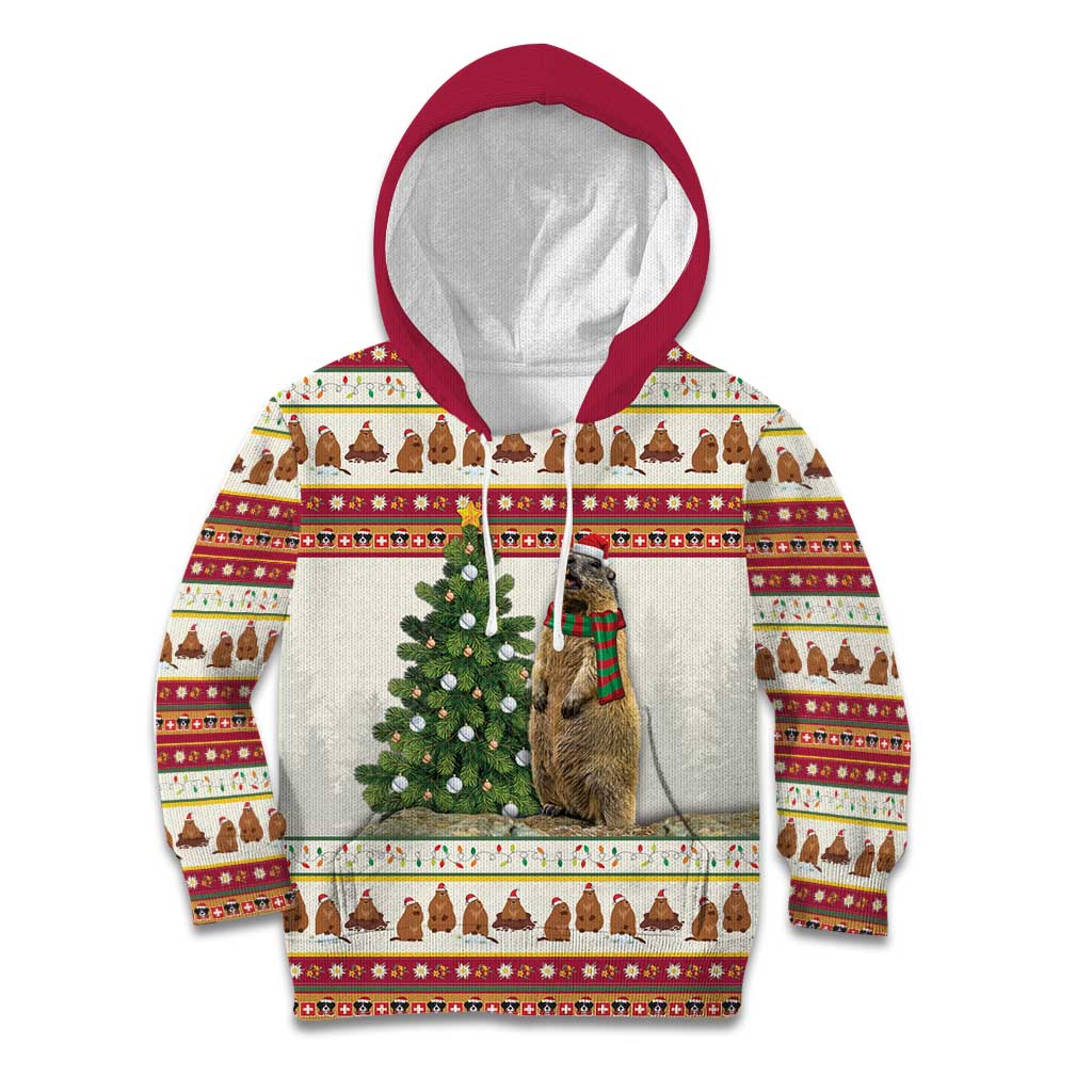 Merry Swissmas Marmot Santa Kid Hoodie Switzerland Christmas Pattern - Wonder Print Shop