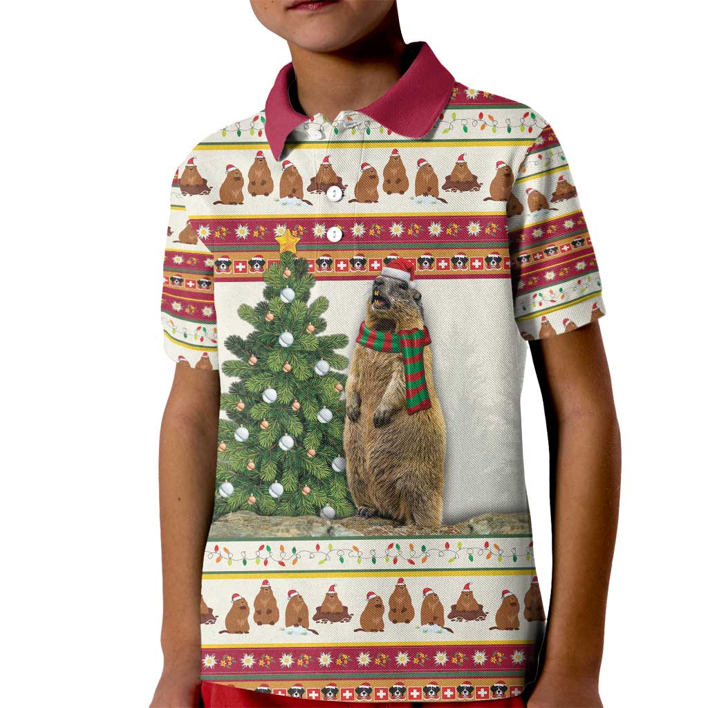 Merry Swissmas Marmot Santa Kid Polo Shirt Switzerland Christmas Pattern - Wonder Print Shop