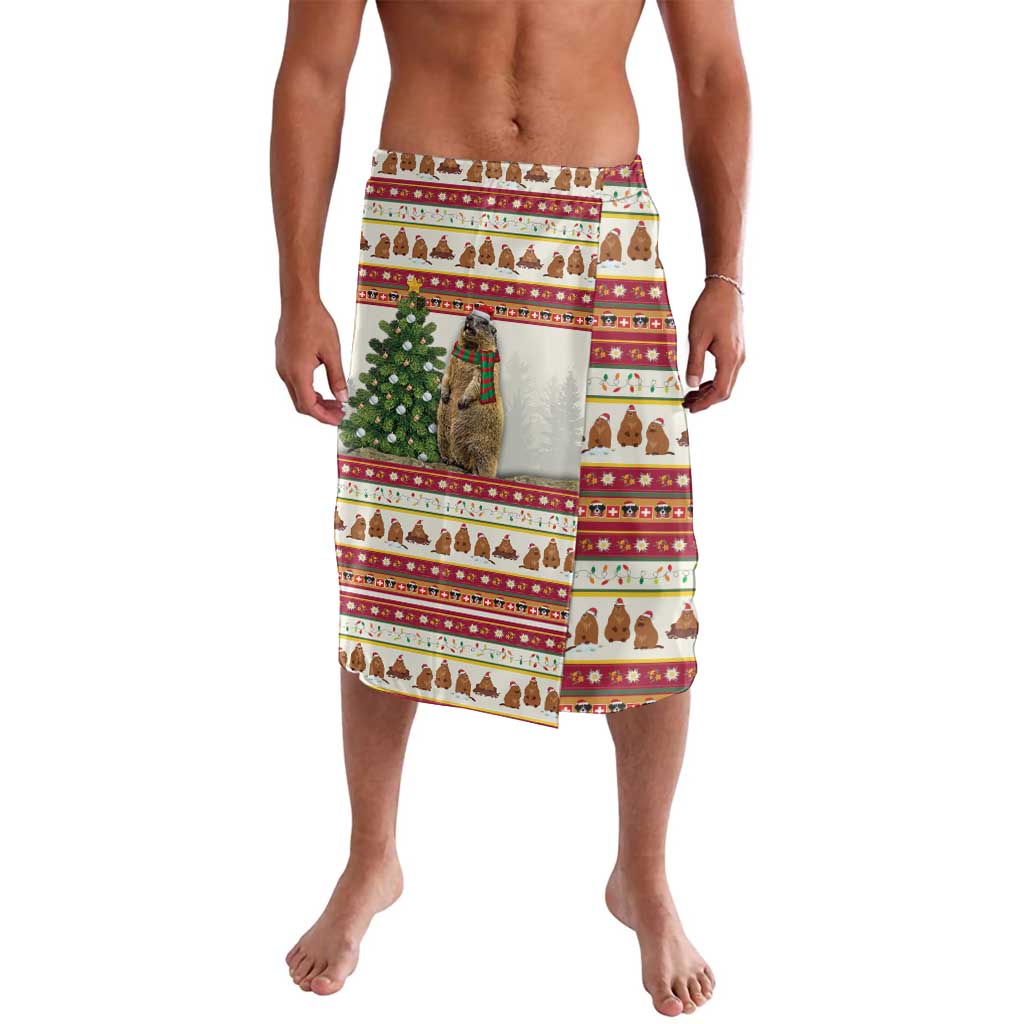 Red Christmas Santa print shorts with stripes, trees, and reindeer