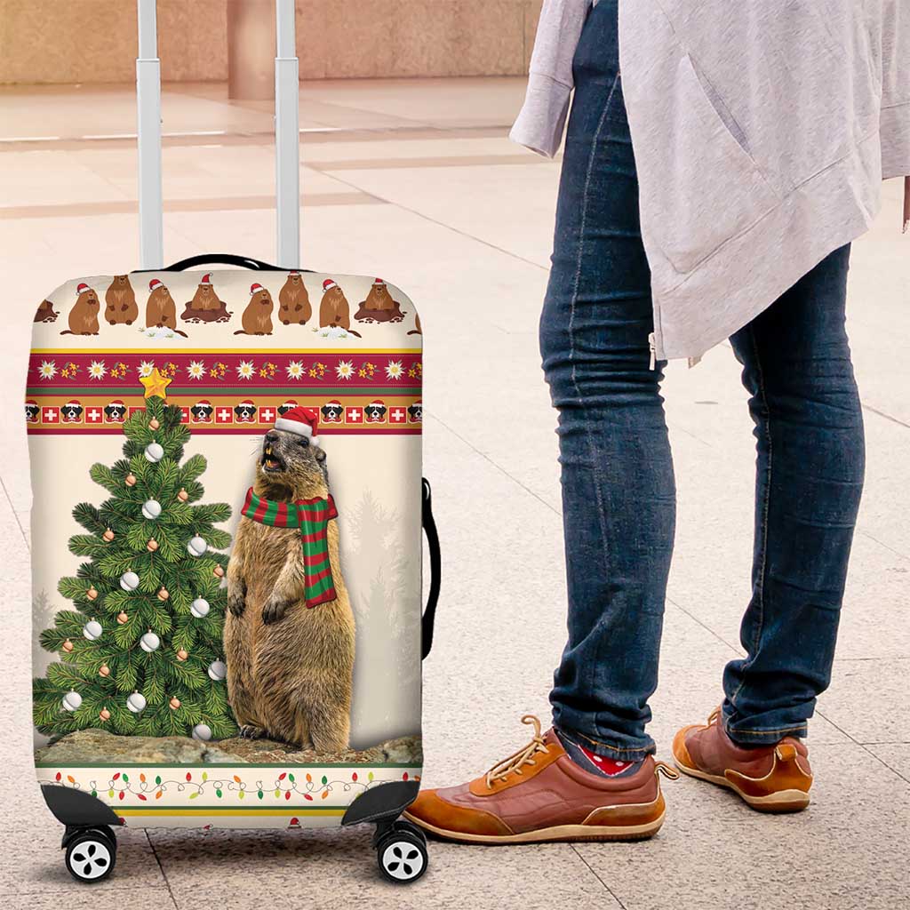 Merry Swissmas Marmot Santa Luggage Cover Switzerland Christmas Pattern - Wonder Print Shop