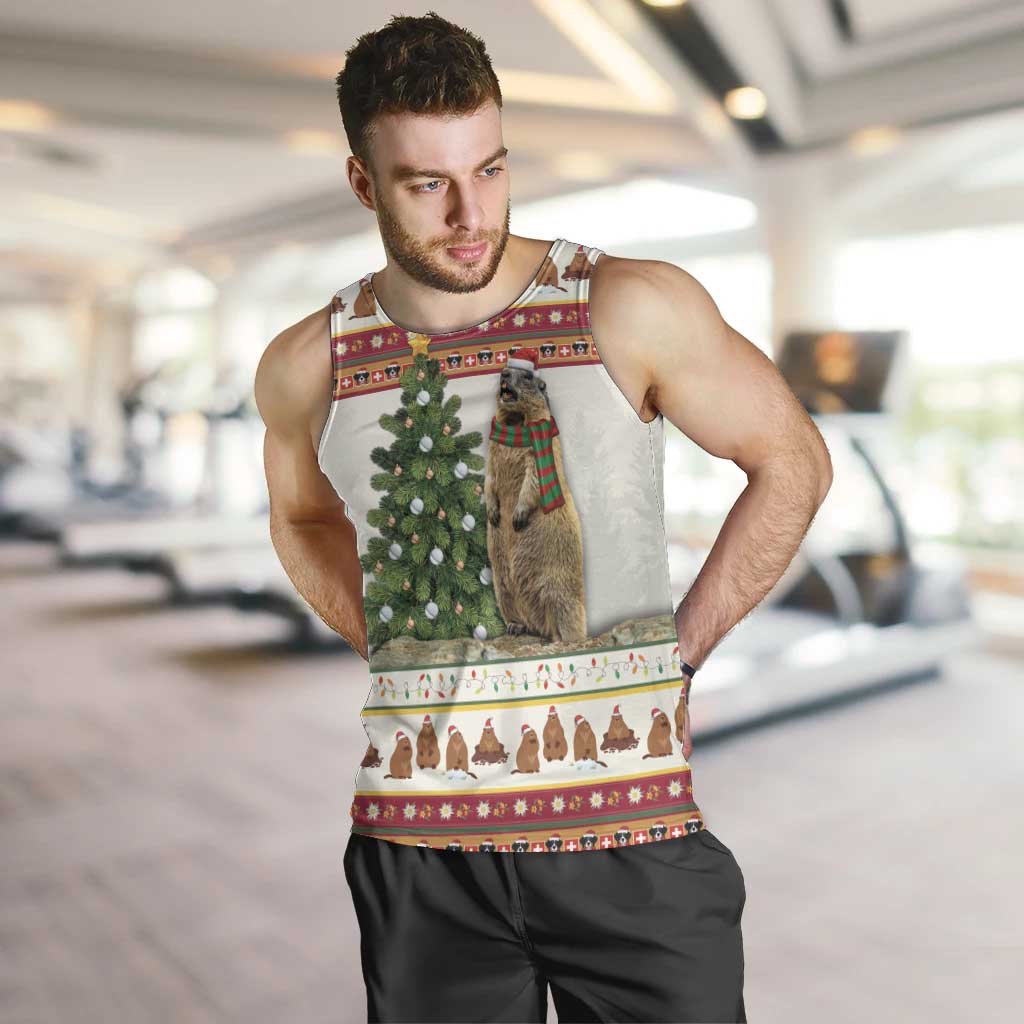 Merry Swissmas Marmot Santa Men Tank Top Switzerland Christmas Pattern - Wonder Print Shop