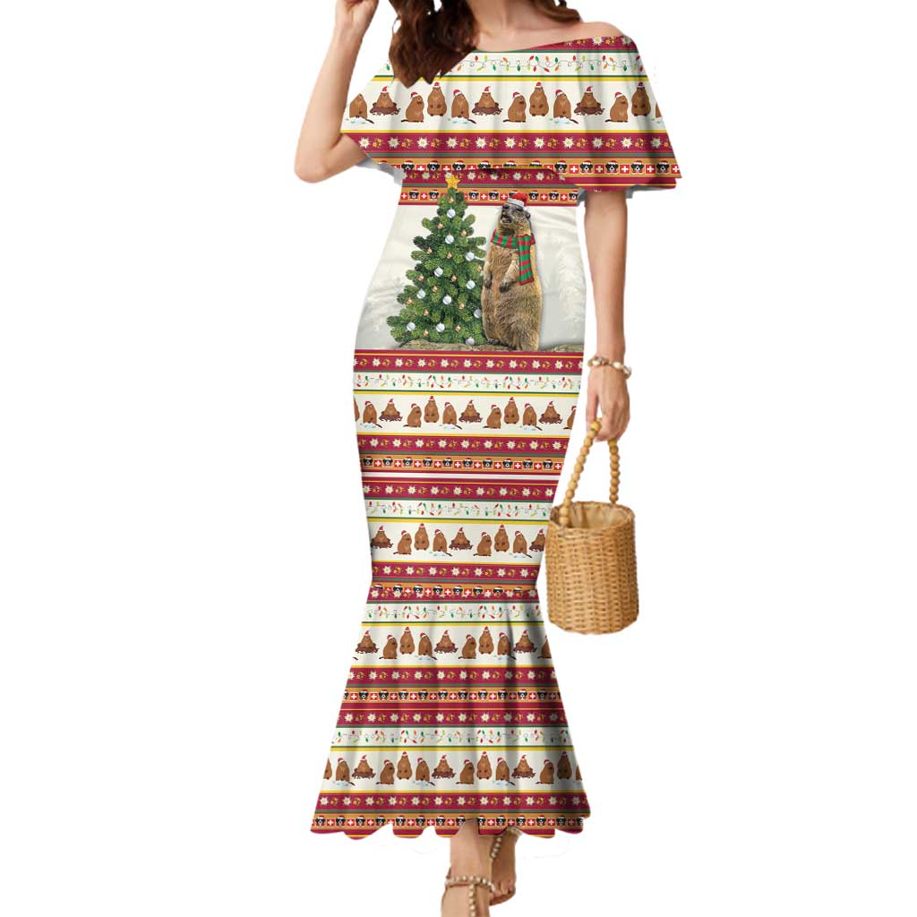 Merry Swissmas Marmot Santa Mermaid Dress Switzerland Christmas Pattern - Wonder Print Shop