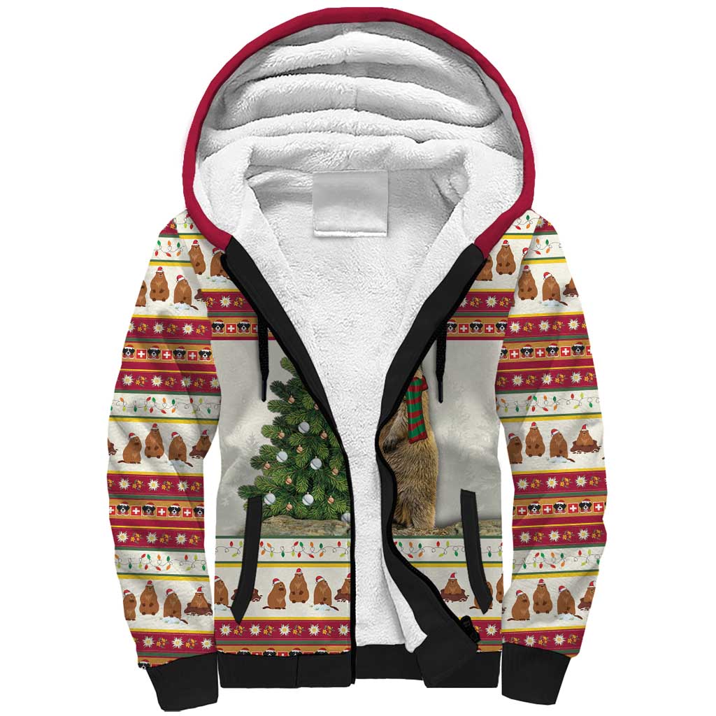 Merry Swissmas Marmot Santa Sherpa Hoodie Switzerland Christmas Pattern