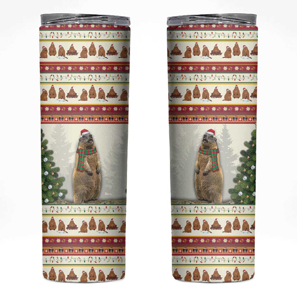 Merry Swissmas Marmot Santa Skinny Tumbler Switzerland Christmas Pattern