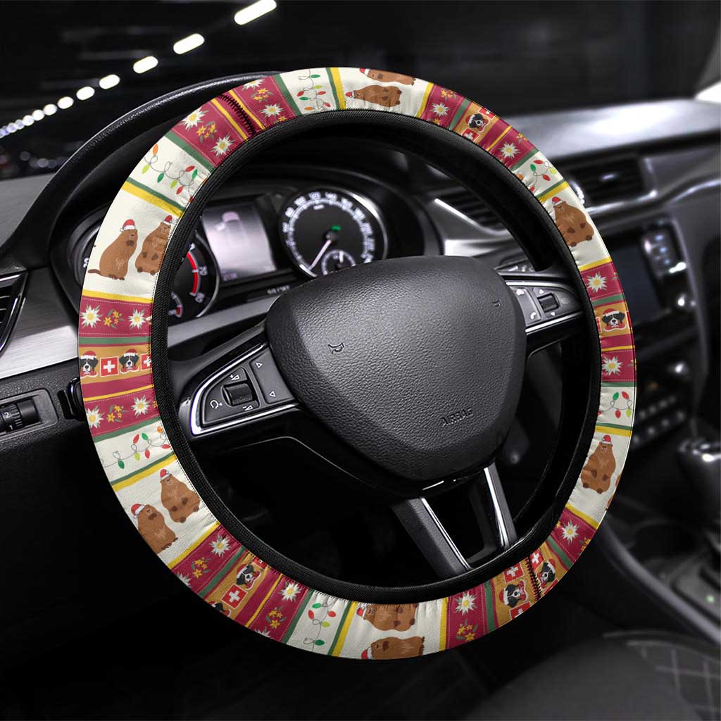 Merry Swissmas Marmot Santa Steering Wheel Cover Switzerland Christmas Pattern