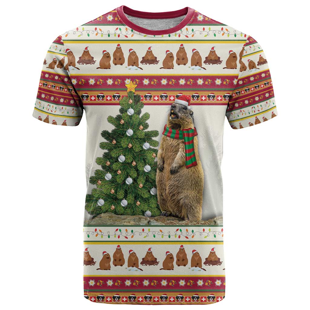 Merry Swissmas Marmot Santa T Shirt Switzerland Christmas Pattern