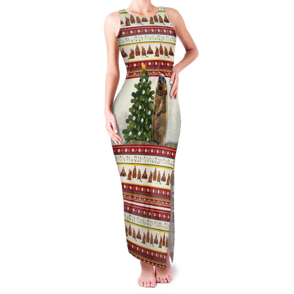 Merry Swissmas Marmot Santa Tank Maxi Dress Switzerland Christmas Pattern