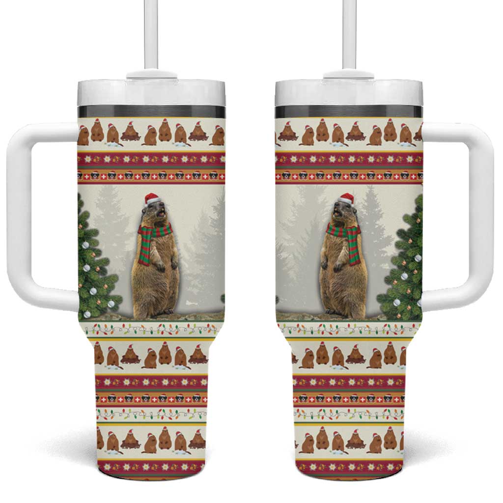 Merry Swissmas Marmot Santa Tumbler With Handle Switzerland Christmas Pattern