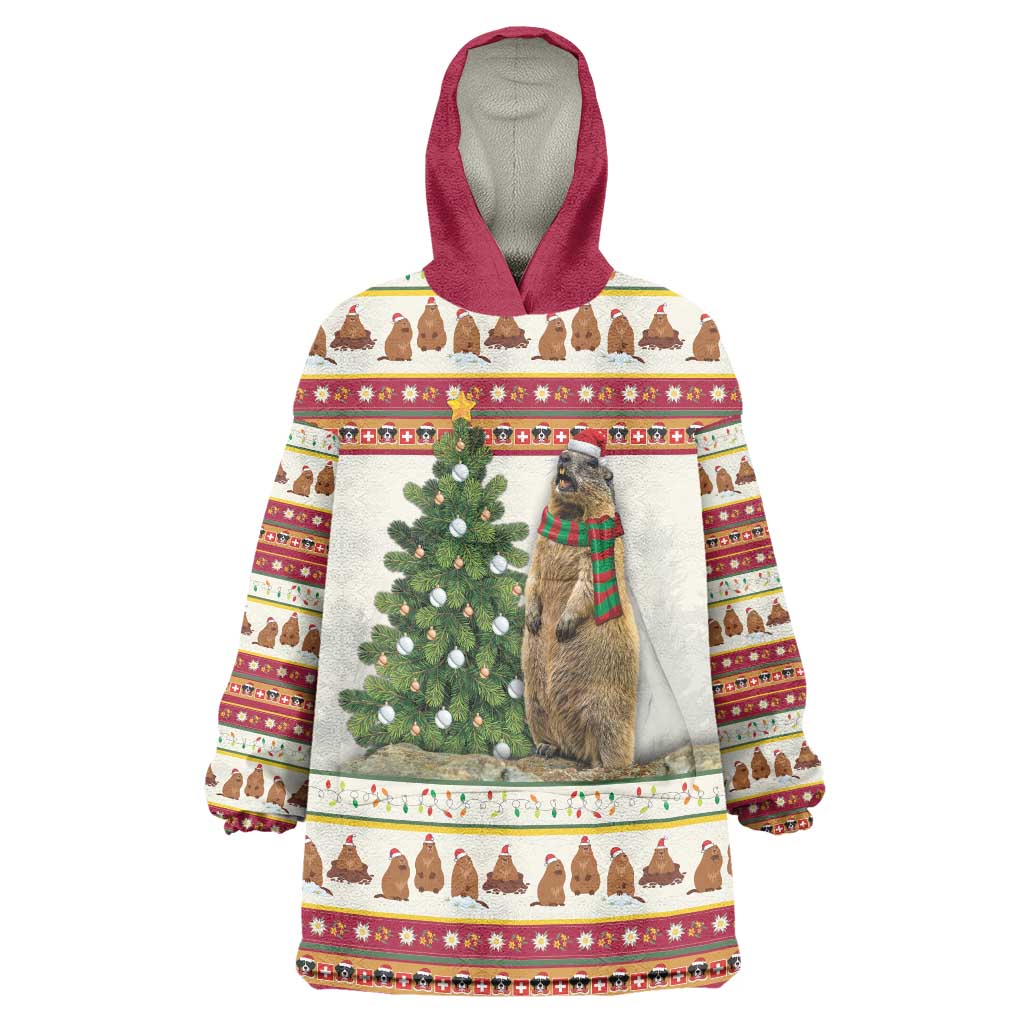 Merry Swissmas Marmot Santa Wearable Blanket Hoodie Switzerland Christmas Pattern