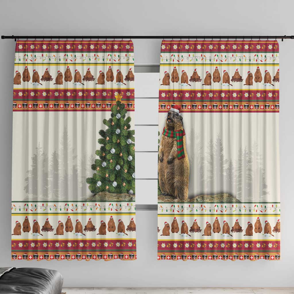 Merry Swissmas Marmot Santa Window Curtain Switzerland Christmas Pattern