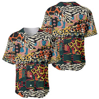 Pair of black baseball jerseys with colorful animal-skin patterns, short sleeves