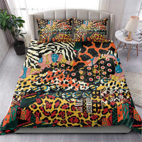 Animal-print duvet cover with two matching pillow shams, multicolor motifs on black