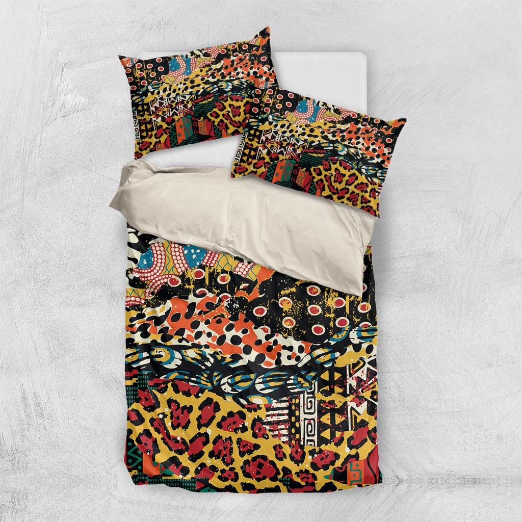 Animal-print bedding set with duvet cover and two pillow shams, bright multicolor designs