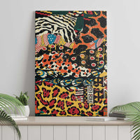 Colorful wild animal pattern canvas wall art in a vertical layout