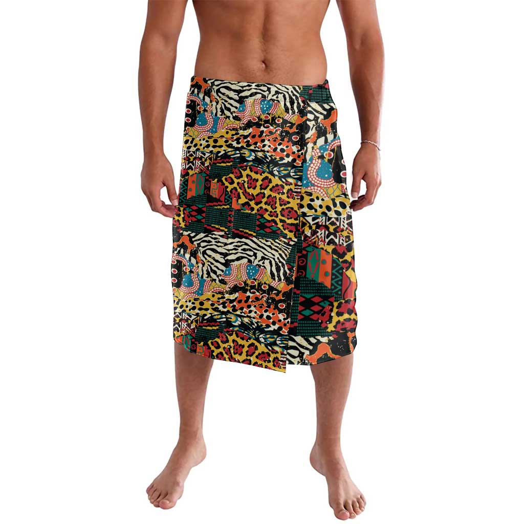 Men's multicolor wild animal print lavalava shorts with black elastic waistband