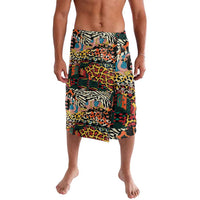 Men's multicolor wild animal print lavalava shorts with black elastic waistband