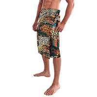 Multicolor patchwork animal print lavalava shorts with black elastic waistband