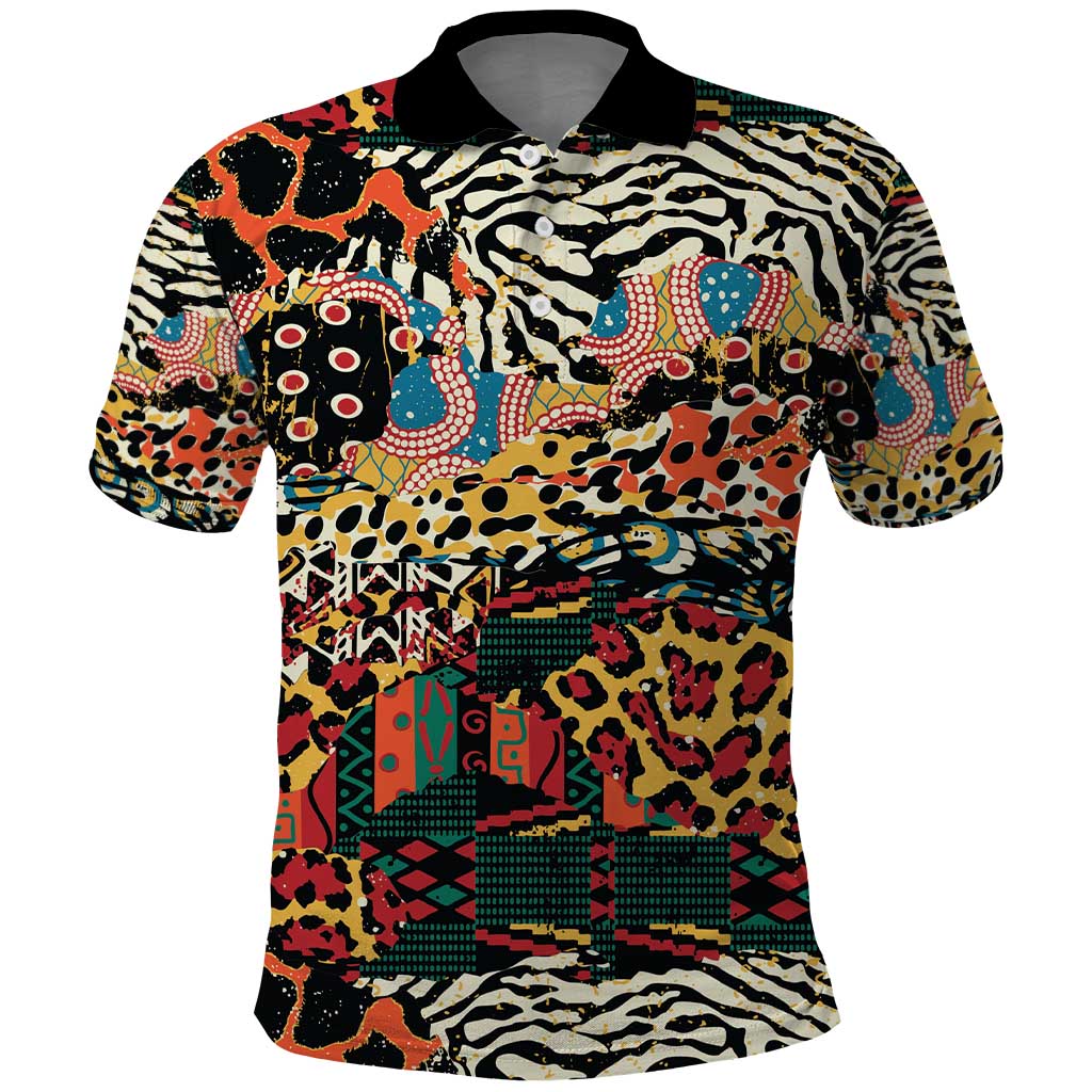 African Mixed Wild Animal Skins Polo Shirt