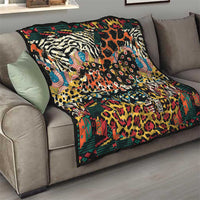 Wild animal print quilt draped on a sofa with multicolor zebra and spotted animal motifs