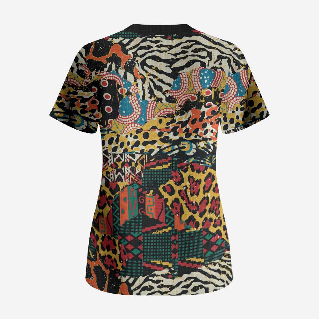 African Mixed Wild Animal Skins Scrub Top