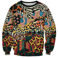 Unisex crewneck sweatshirt, front, multicolor wild animal skin pattern, long sleeves