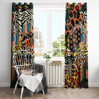 Two panel window curtains with mixed wild animal skin print, bold multicolor design