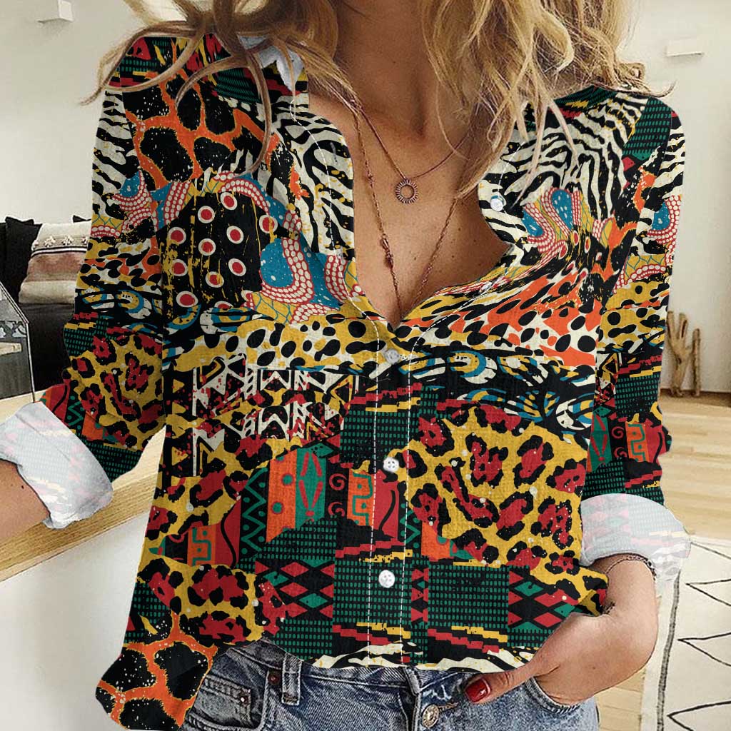 African Mixed Wild Animal Skins Women Casual Shirt