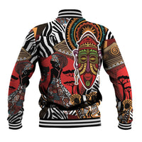 Unisex baseball jacket with large African face and animal motif, ribbed hem and cuffs